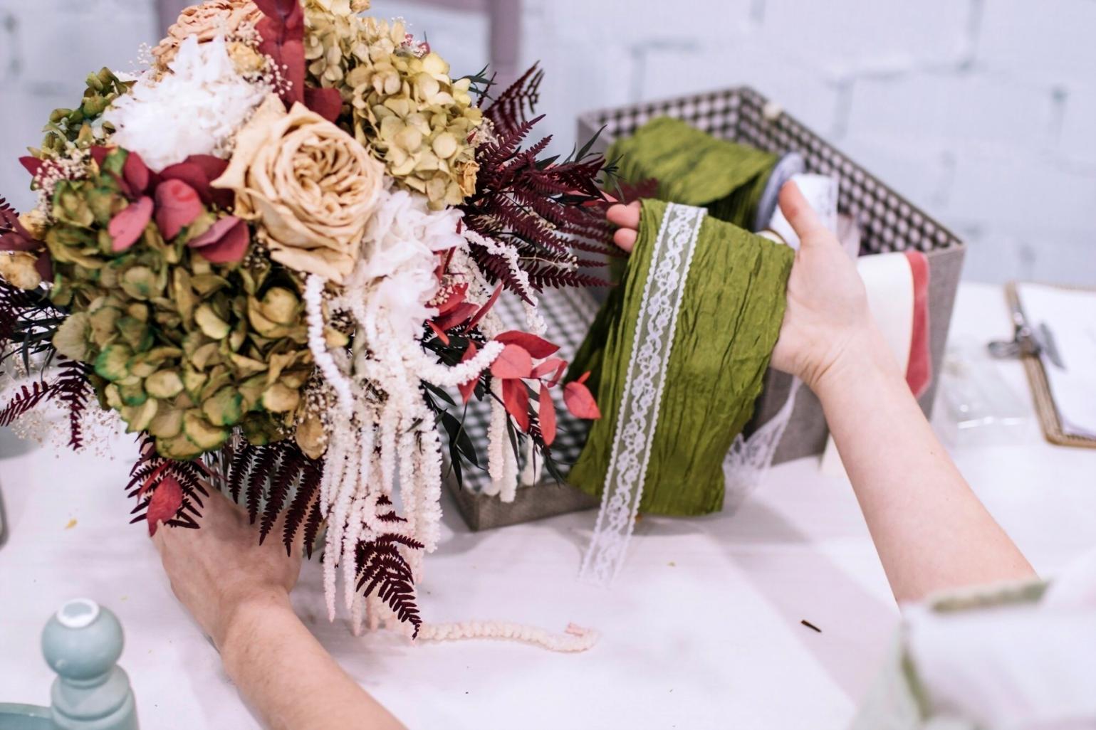 Custom flower bouquet being arranged in our Baku studio